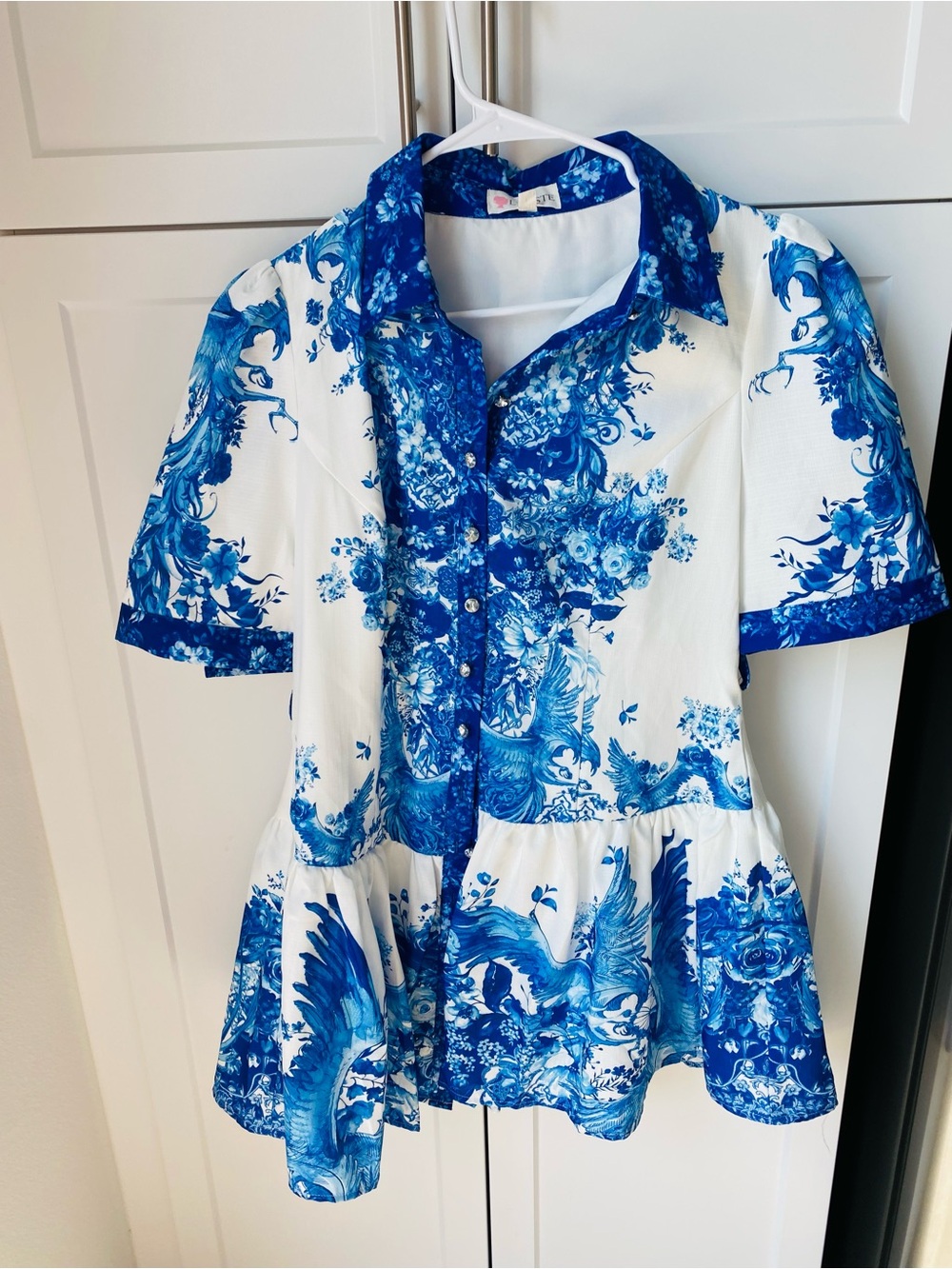 L’ATISTE by Amy large short sleeve blue floral white dress